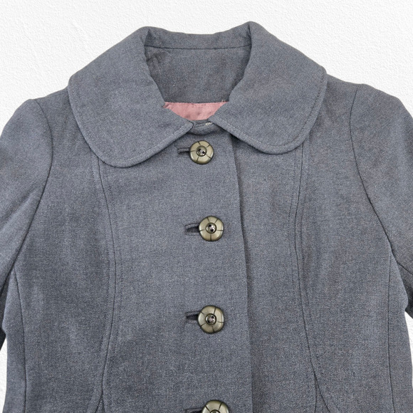 Vintage 1950s Gray Wool Princess Coat Gray Peter Pan Collar Overcoat Size XS - Picture 4 of 10